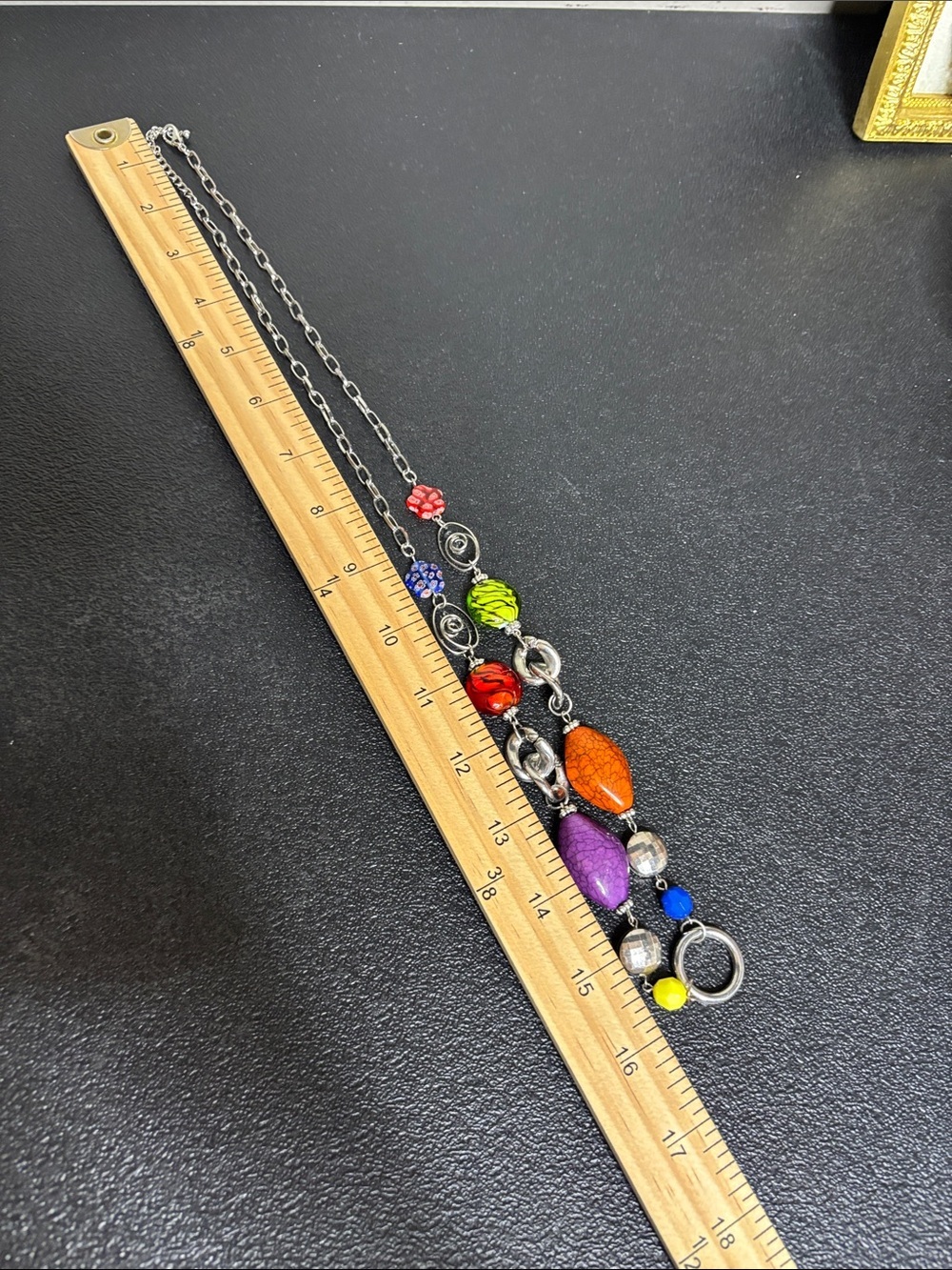 Multicolor Millefiori Glass Mixed Media Bead Statement Necklace Silver Tone - Picture 5 of 6